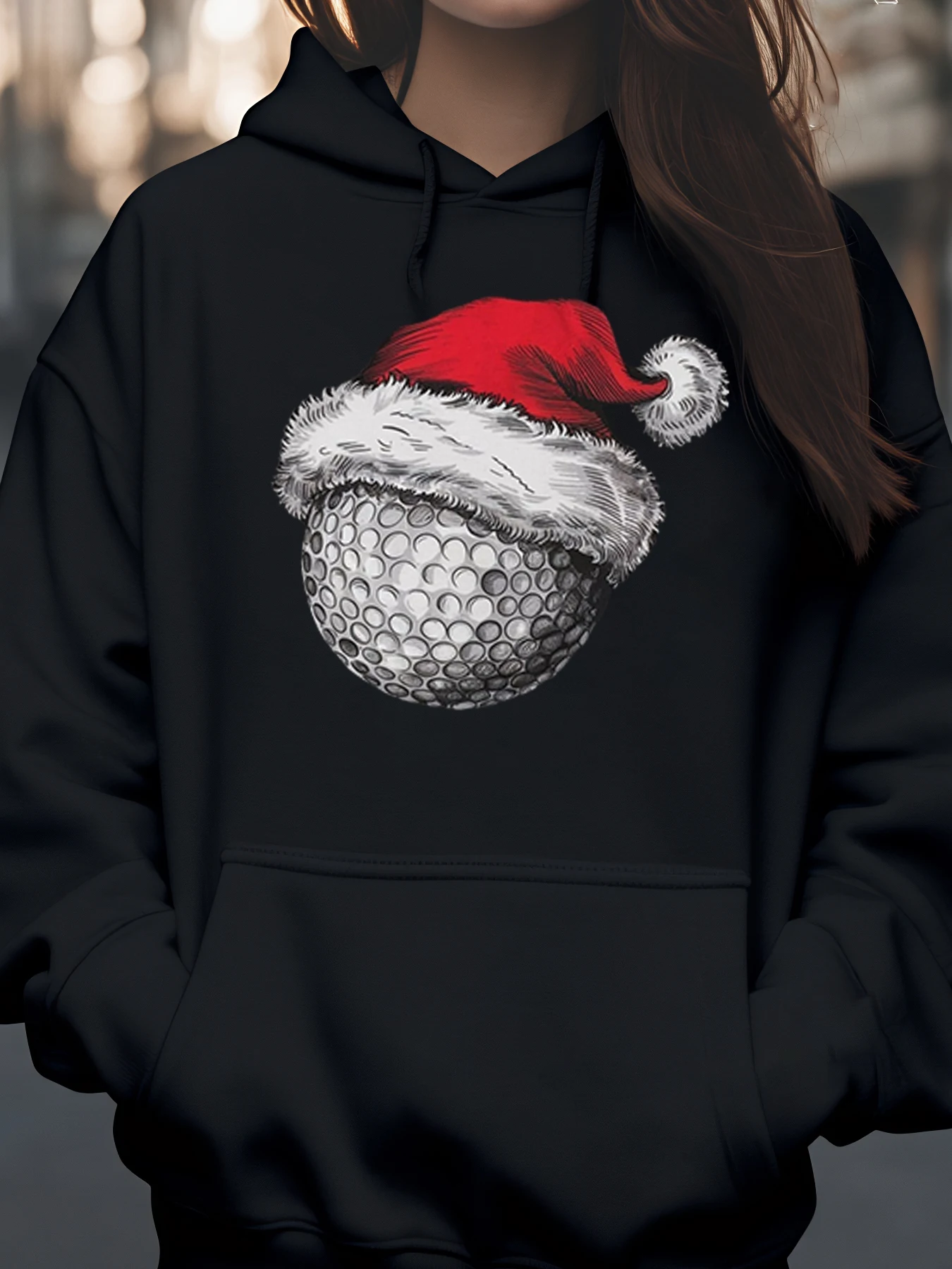 

Мяч для гольфа Санта-Клаус с принтом Рождественская толстовка с капюшоном Повседневная одежда унисекс