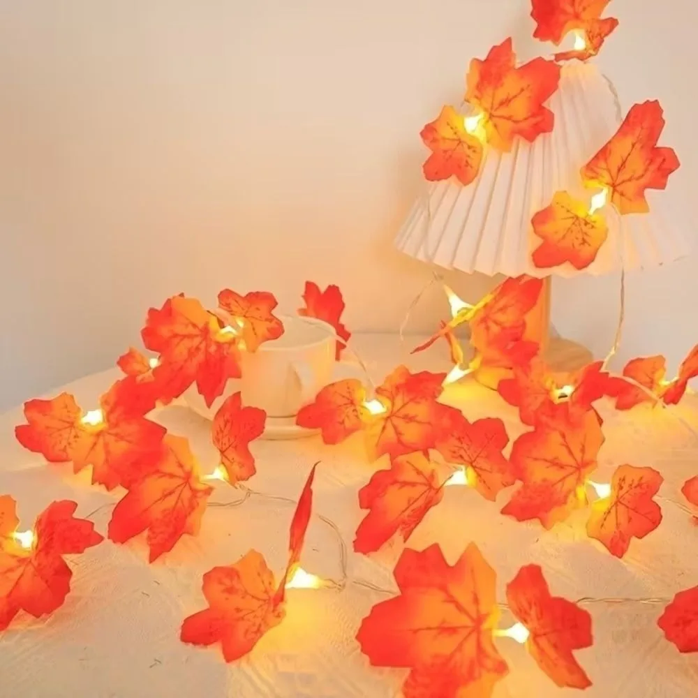 Red Leaf Design Maple Leaf String Lights Artificial Maple Leaf Lantern Design LED String Lights Warm Ambiance Holiday Lighting