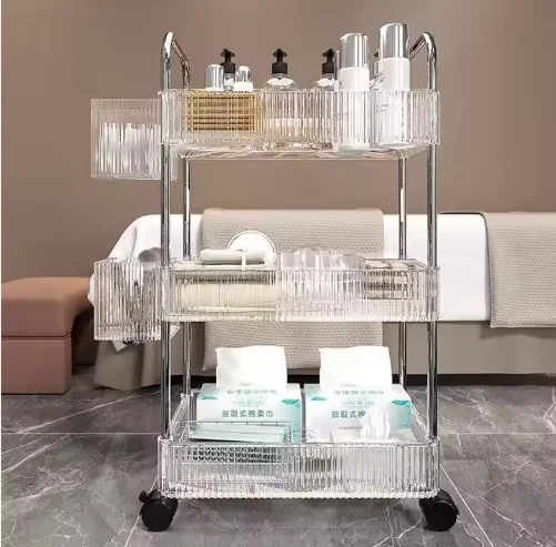 

2025 hot sale factory direct sales 3 liters custom transparent trolley car acrylic bar cart with wheels