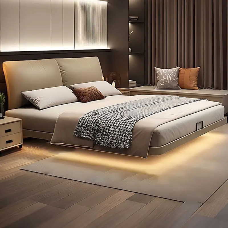 French cream air suspension bed elephant ears leather bed master bedroom double bed 1.8 meters minimalist suspended bed marriage