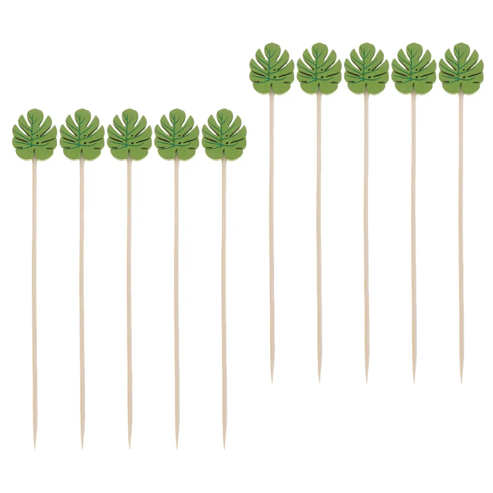 

200 Pcs Bamboo Fruit Picks Disposable Cocktail Skewers Forks Snack Tools Party Supplies Leaf Design Sushi Sticks Bar Accessories