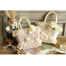 Japanese Style Lolita Lace Flower Handbag Cute Girls Cosplay HandBasket Creative Pastoral Handmade Woven Bag