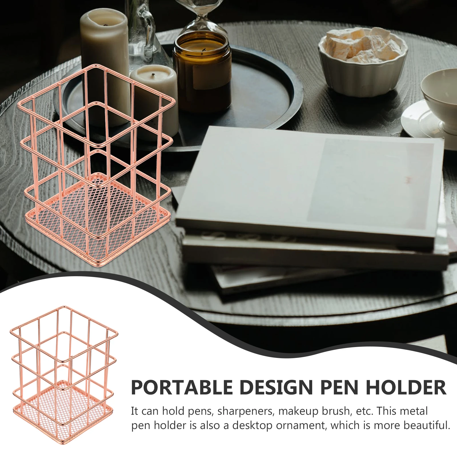 

Железный держатель для ручек, розовое золото, портативная канцелярская чашка, кисть для макияжа, держатель для карандашей для стола