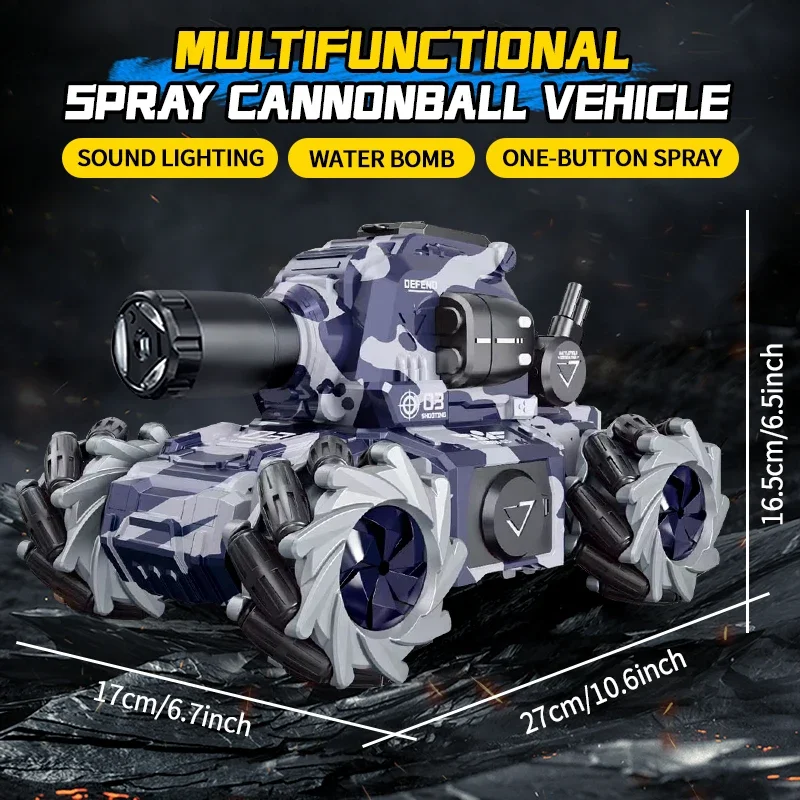 Water Bomb RC Tank Toy Stunt Spray Camouflage Armored Rechargeable Tank Car Toy Remote Control Off Road Battle Car