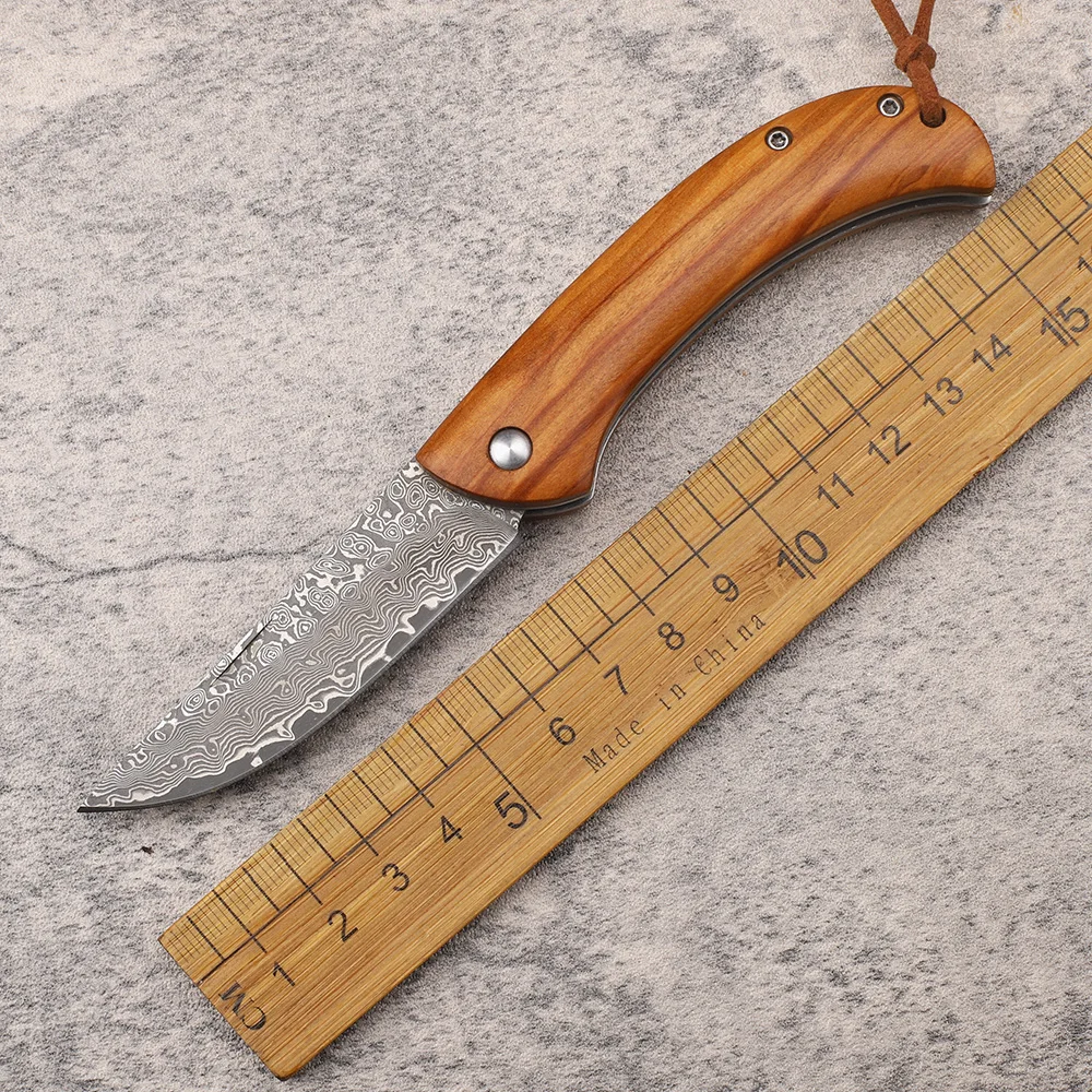 Natural Flower Red Sandalwood Damascus VG10 Steel Sheet Kitchen Outdoor Camping Practical Fruit EDC Knife Tool