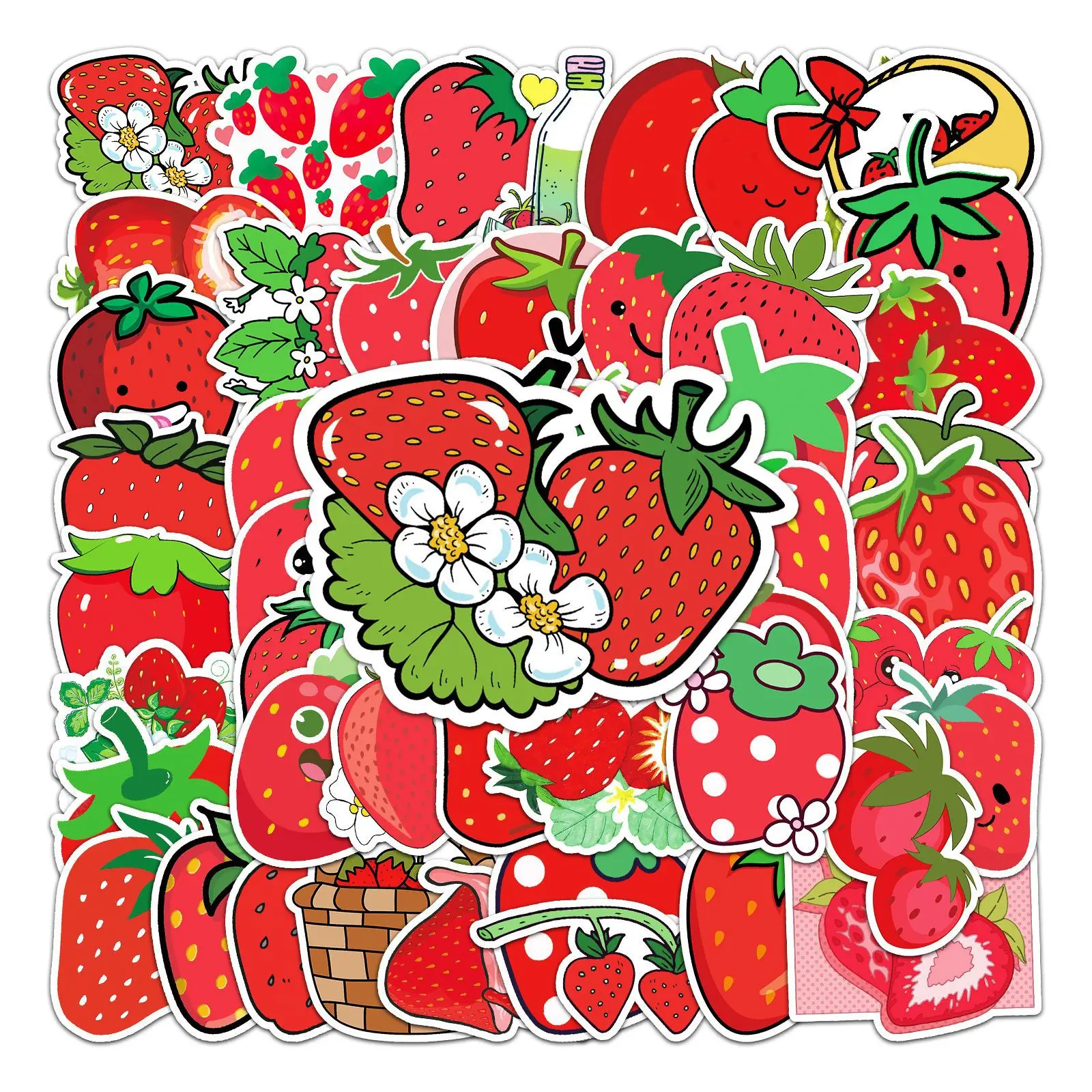 50 Uds. Pegatinas de garabatos de dibujos de fresa, pegatinas de dibujos animados de frutas bonitas, cuaderno, teléfono, guitarra, monopatín, pegatina impermeable, juguete para niños