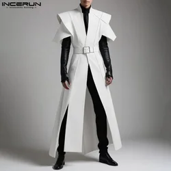 Casual Stylish Style Tops INCERUN Handsome Men Loose Silhouette Long Cardigan Shirts Male Solid Color Short Sleeved Blouse S-5XL