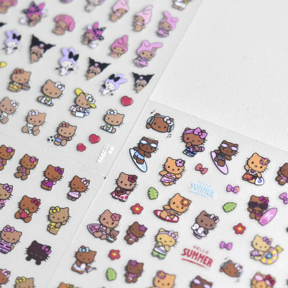 Sanrio Cartoon Nail Sticker Y2k Hello Kitty Hawaiian Style Nail Art Decoration 3D Embossed Nail Stickers Anime Nail Accessories