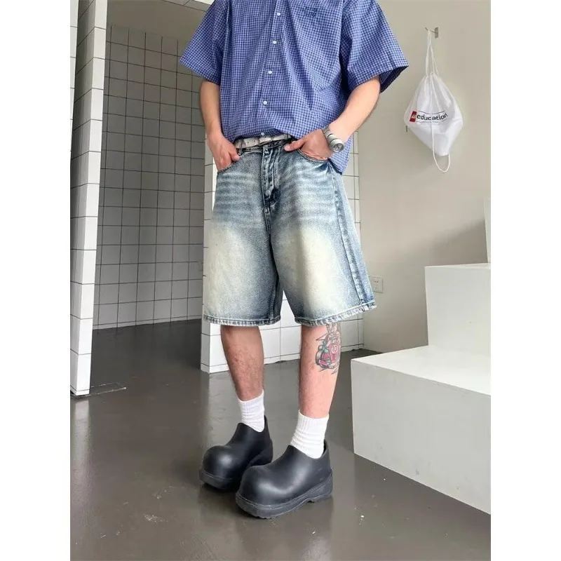 

Mens Baggy Denim Shorts Vintage Washed Distressed Wide Leg Casual Jorts Streetwear Summer Shorts