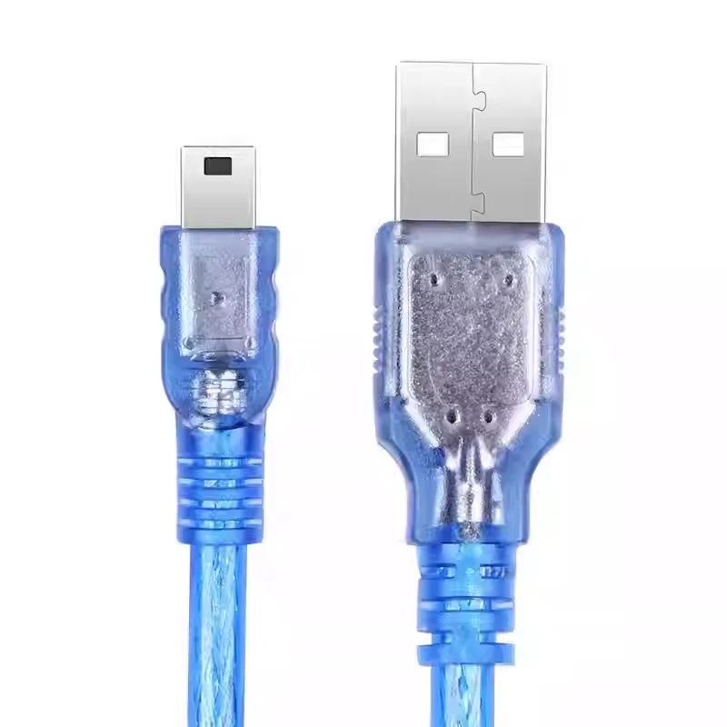 USB 2.0 Mini USB Cable 5 Pin T Type Data Cord 30cm Transparent Blue for Development Board PC Peripherals Accessory Tool Kit