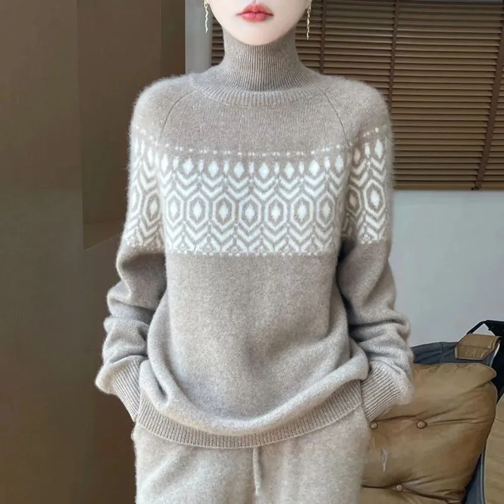 ربيع الخريف البلوز سترة جاكار المرأة الكورية موضة فضفاضة طويلة الأكمام محبوك سترة الإناث البلوز قاع قميص