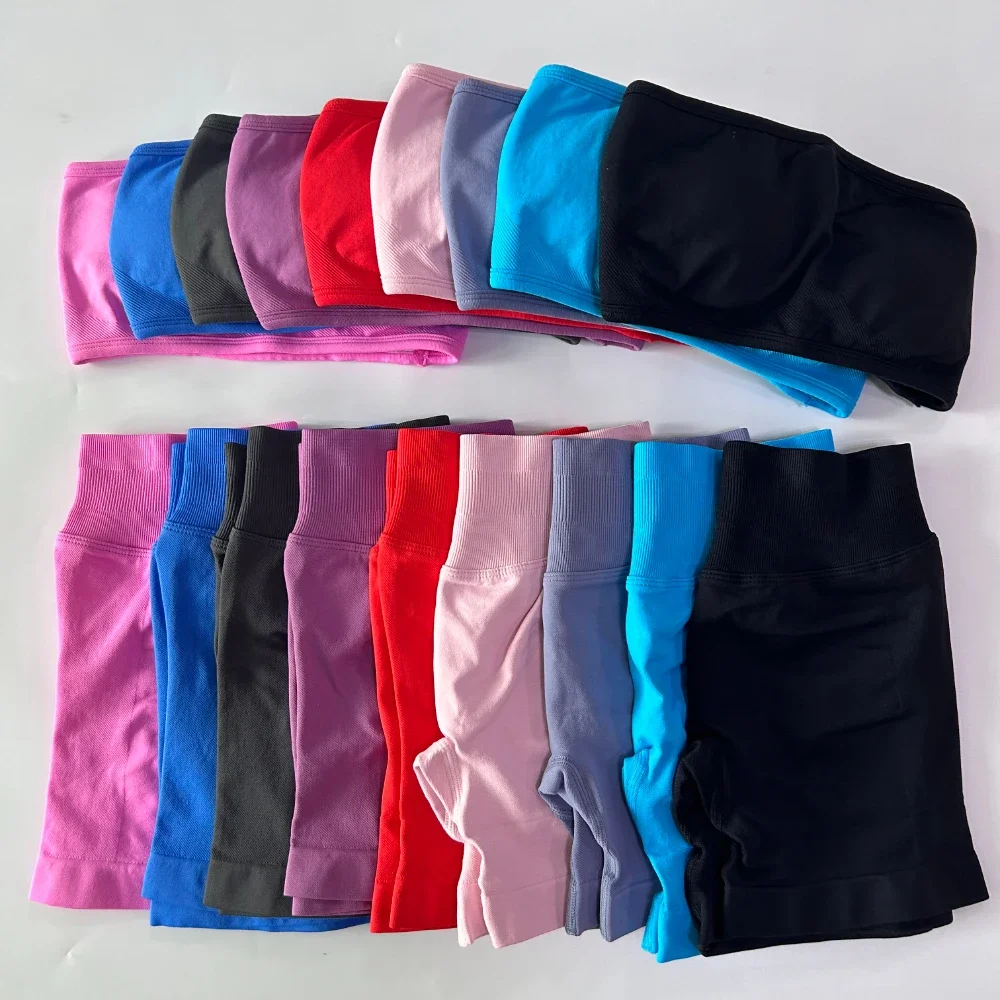 2-teiliges Impact Yoga Set für Damen, rückenfreier Bandeau-Sport-BH, Scrunch-Shorts, Yoga-Kleidung, Trainingskleidung, Outfits, Sets, Fitness-Set – Detail 15
