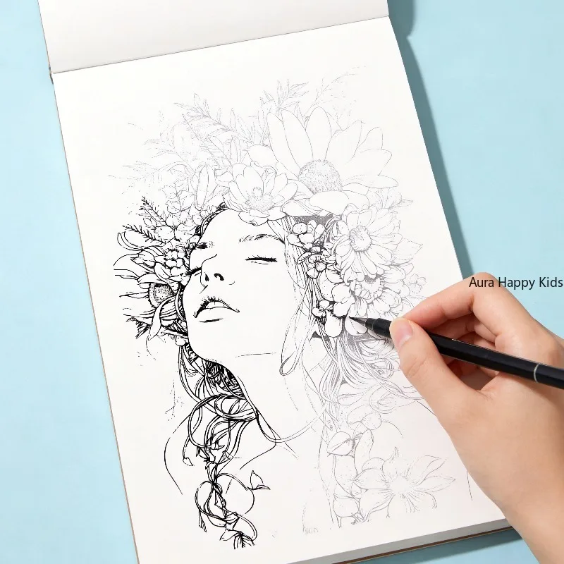 A Healing Flower Mandala Line Drawing and Coloring Drawing Book, Control Pen Sketching and Coloring, Suitable As A Holiday Gift