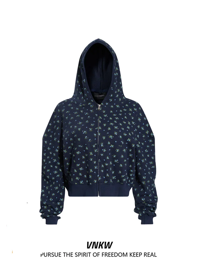 

Lu Yuxiao Толстовка с капюшоном на молнии с цветочным принтом, осенний повседневный винтажный длинный свек, термостойкая подставка, молодежная мода