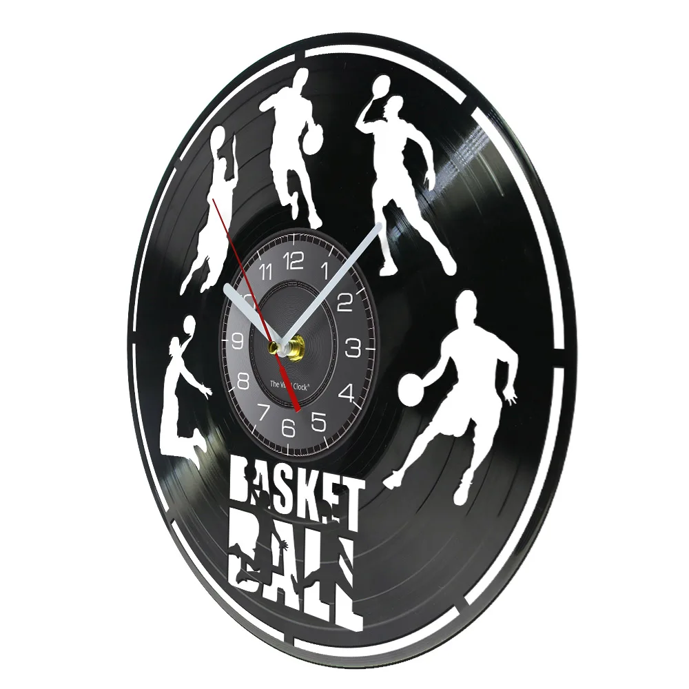 Basketball Retro Vinyl Record Wall Clock For Kids Room Sports Decor Basketball Player Silhouette Wall Clock Basketballer Gift