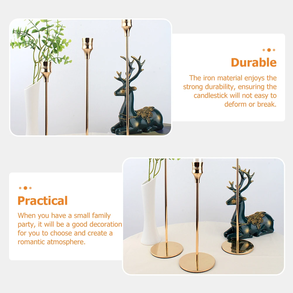 

2Pcs Holder Iron Elegant Candlestick for Bedroom Wedding Party Dining Table Pillar Pillar Candles Holders
