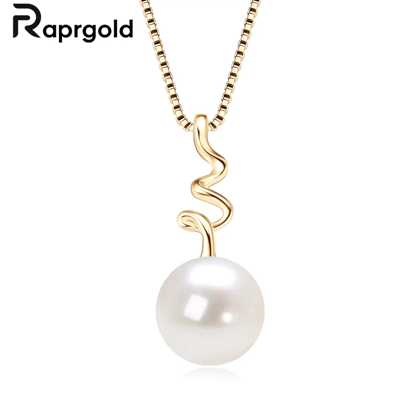 RAPRGOLD White Natural Freshwater Pearl Necklace For Women 925 Sterling Silver Pearl Pendant Necklaces Chains Fine Jewelry Gifts