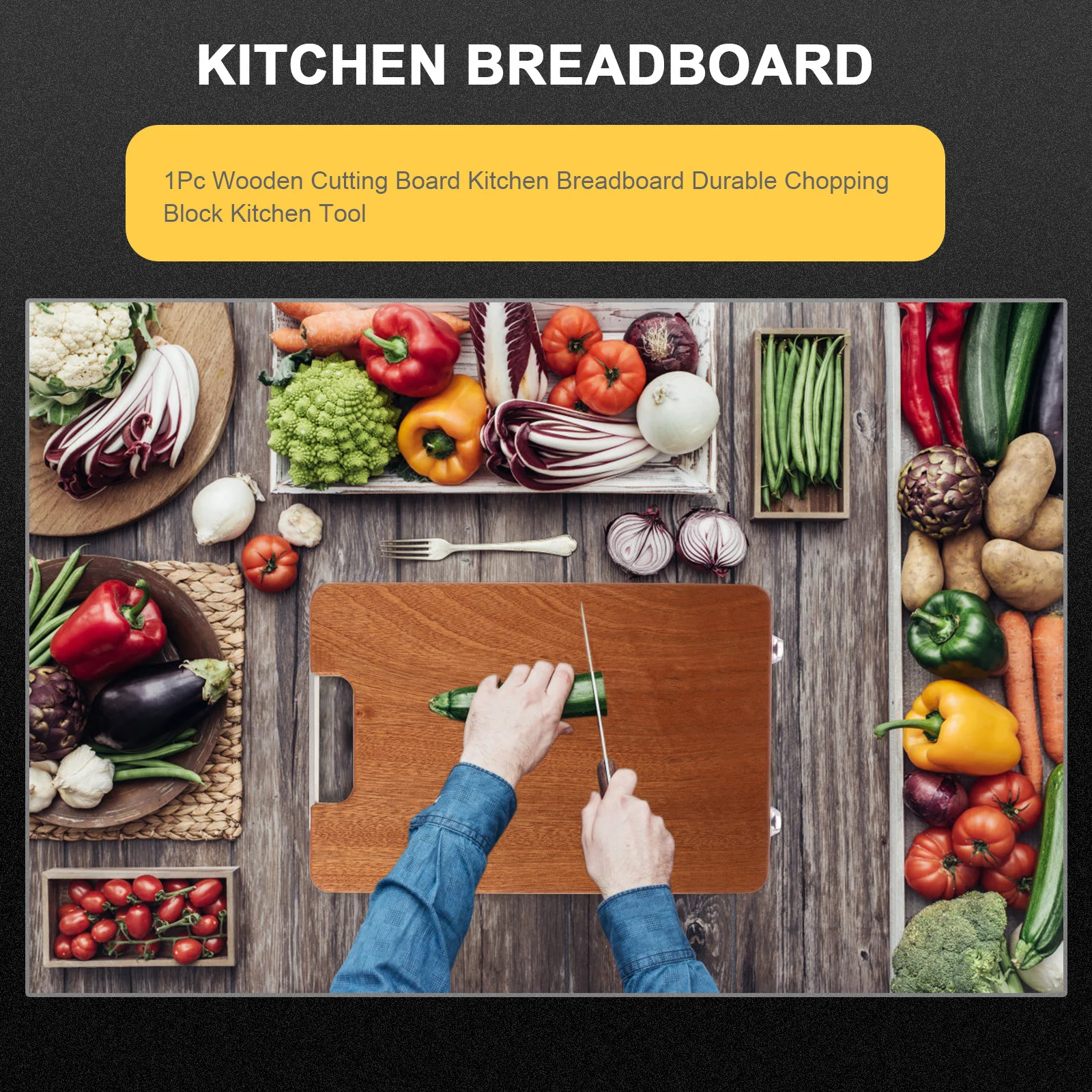 

1pc Solid Wood Cutting Board Butcher Chopping Block Double-Sided Kitchen Breadboard Wood Mincing Board For Home Kitchen