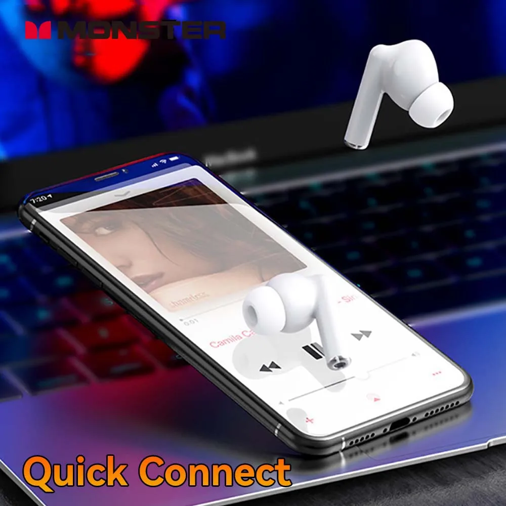 سماعات أذن Monster Wireless مزودة بتقنية البلوتوث مع سماعة رأس بخاصية إلغاء الضوضاء وسماعة أذن وقت تشغيل 48 ساعة