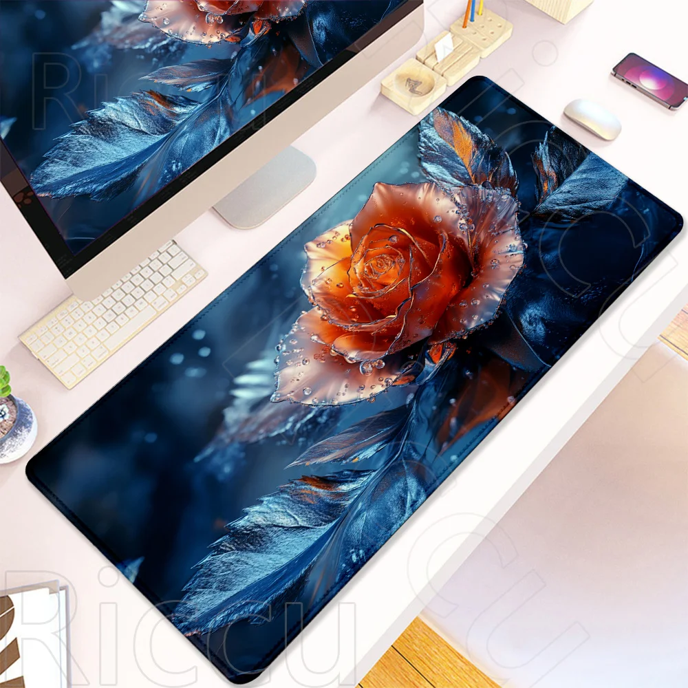 PC-randapparatuur HD levendige glazen bloem Muismat AI Bureau XXL 400x800x3mm Gamer Toetsenbord Laptop Tapijt Esports Antislip rubberen mat