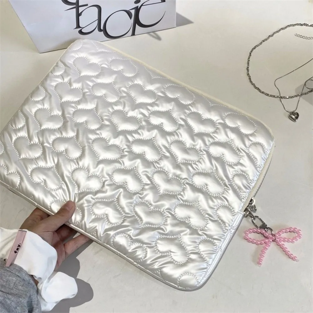 

PU Leather Pearl Tablet Storage Bag Large Capacity Puffy Design Love Bow Storage Bag Shockproof Heart Bowknot Tablet Pouch