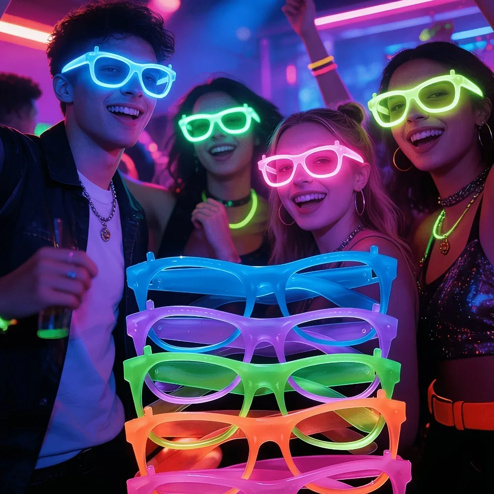 Lunettes fluorescentes UV qui brillent dans la nuit, 5/12 pièces, à la mode, colorées, lumineuses, pour anniversaire, pour une fête néon amusante