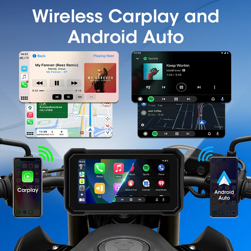 Portable 6.25 inch Motorcycle GPS  Navigation 4K+1080P Camera Wireless CarPlay Android Auto Moto Monitor DVR IPX7 Waterproof