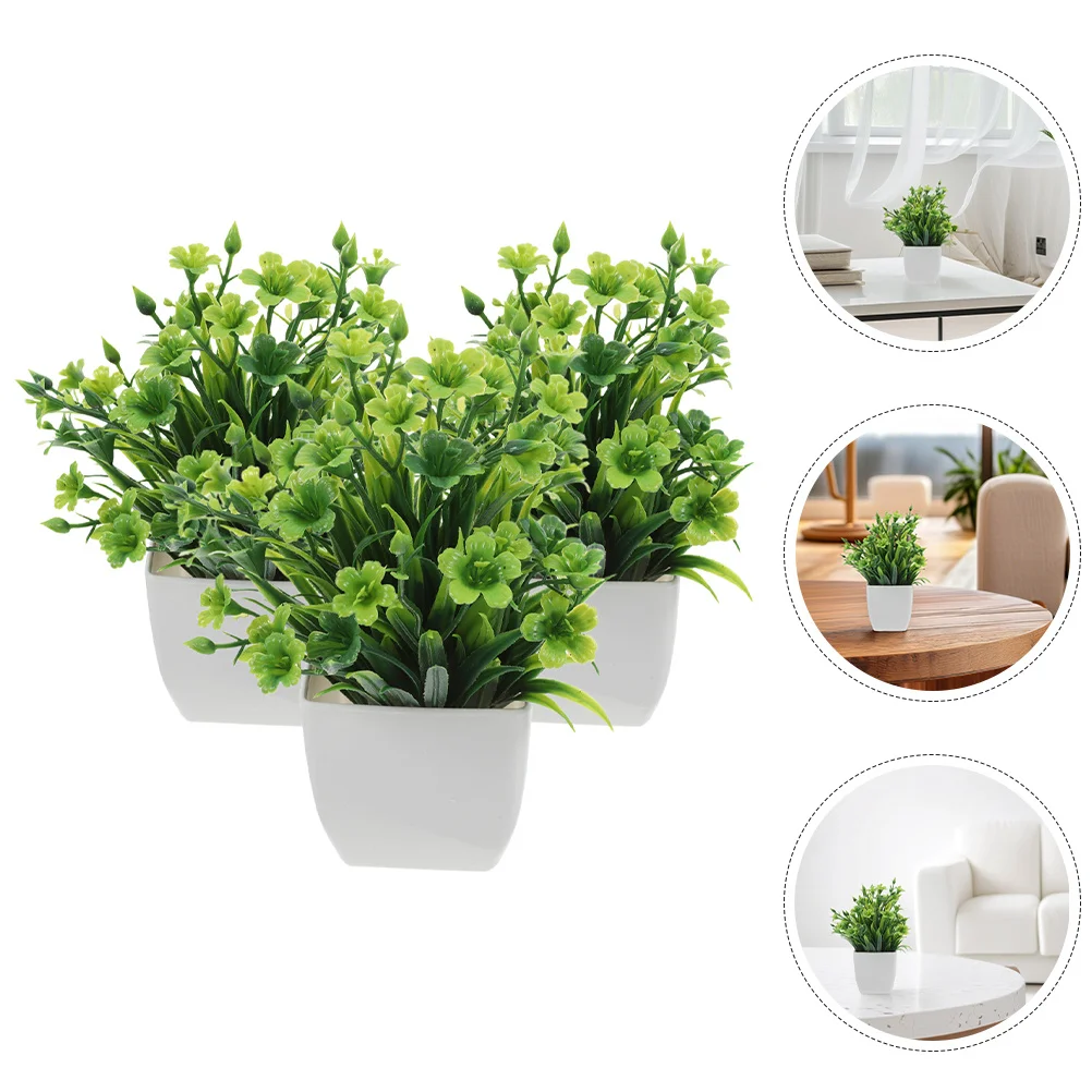 

3Pcs Artificial Small Plants Realistic Faux Greenery in Pots Indoor Decor for Kitchen Cabinet Living Room Office