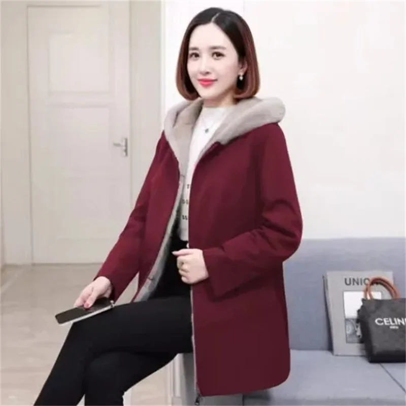 Add Velvet Parkas Women Winter Faux Fur Jacket Large Size Thick Hooded Cotton Padded Coat Sheep Shearing Fleece Inner Overcoat