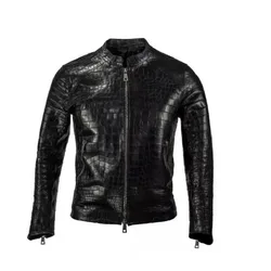 Men Real Leather Crocodile Emboss Jacket Biker Motorcycle Black Alligator Jacket