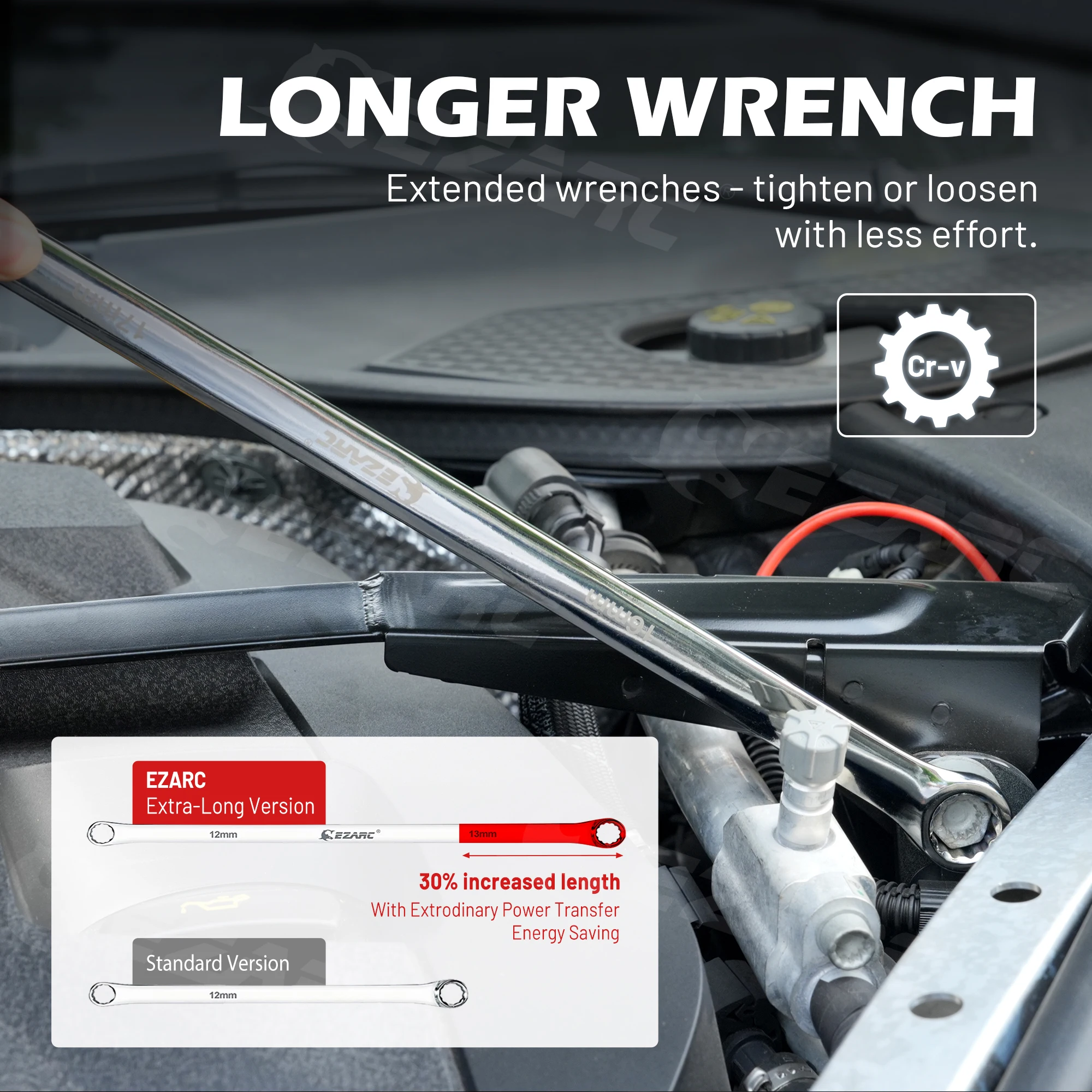 EZARC 6Pcs CRV Extra Long Double Ring Box End Wrench Set Metric 8mm - 19mm Wrenches Tools Long Lifetime Aviation Spanner