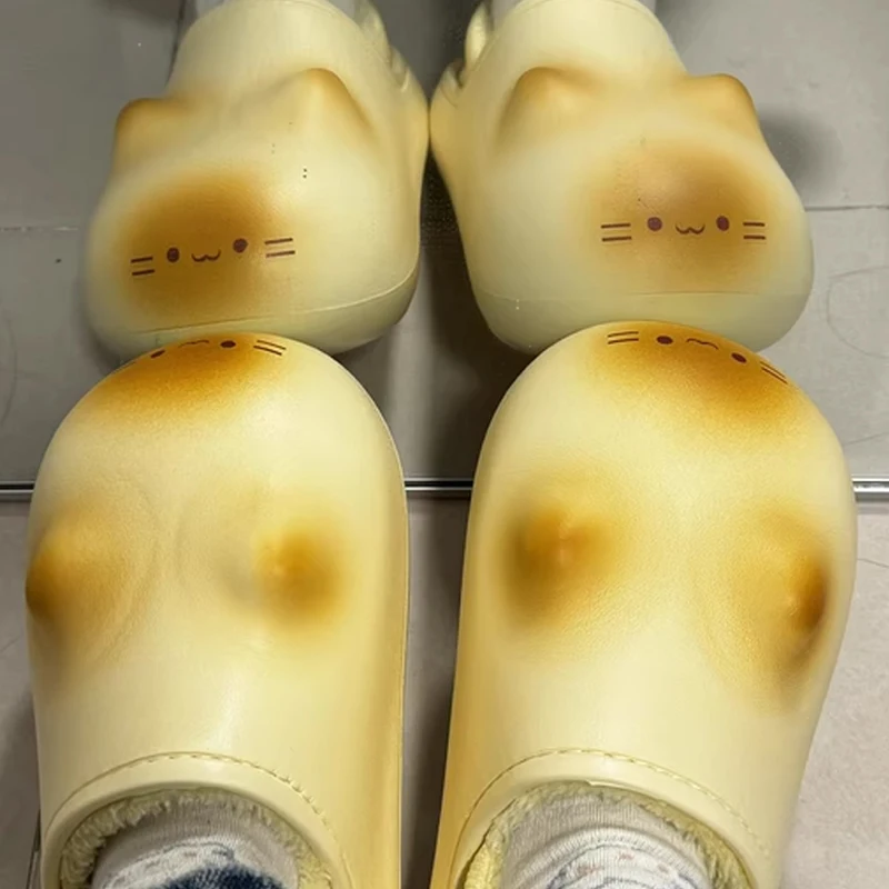 Cute Cat Cotton Slippers Thickened and Plush Waterproof in Autumn and Winter Cat Paw Footprints Non-slip Couple Cotton Slippers