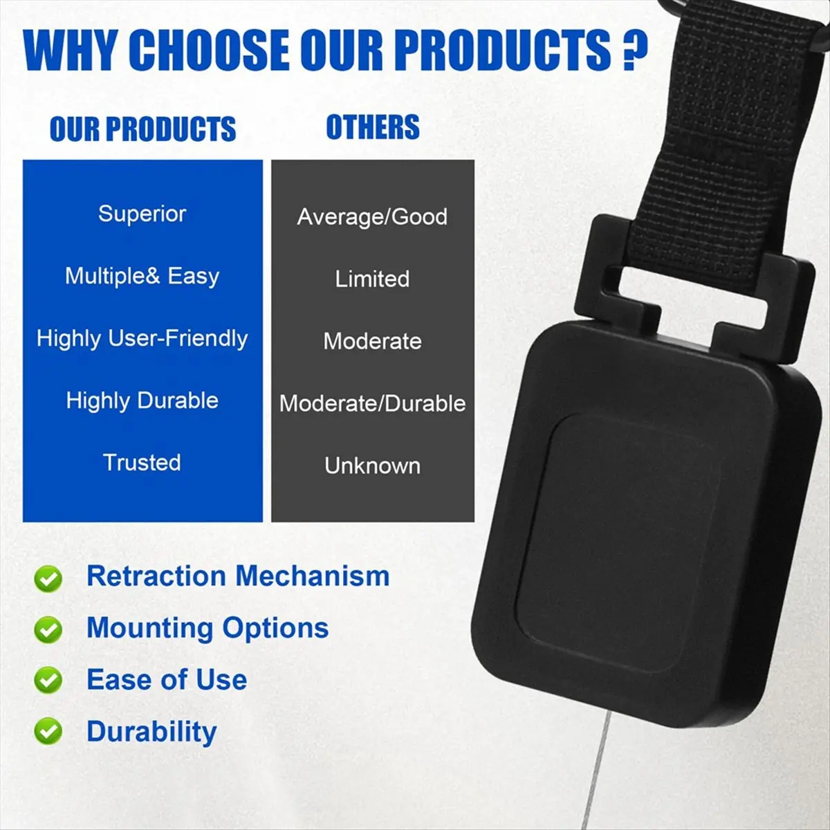 SSR Retractable Carabiner Keychain Ring Extendable Outdoor Reels Easy Pull Back Clip