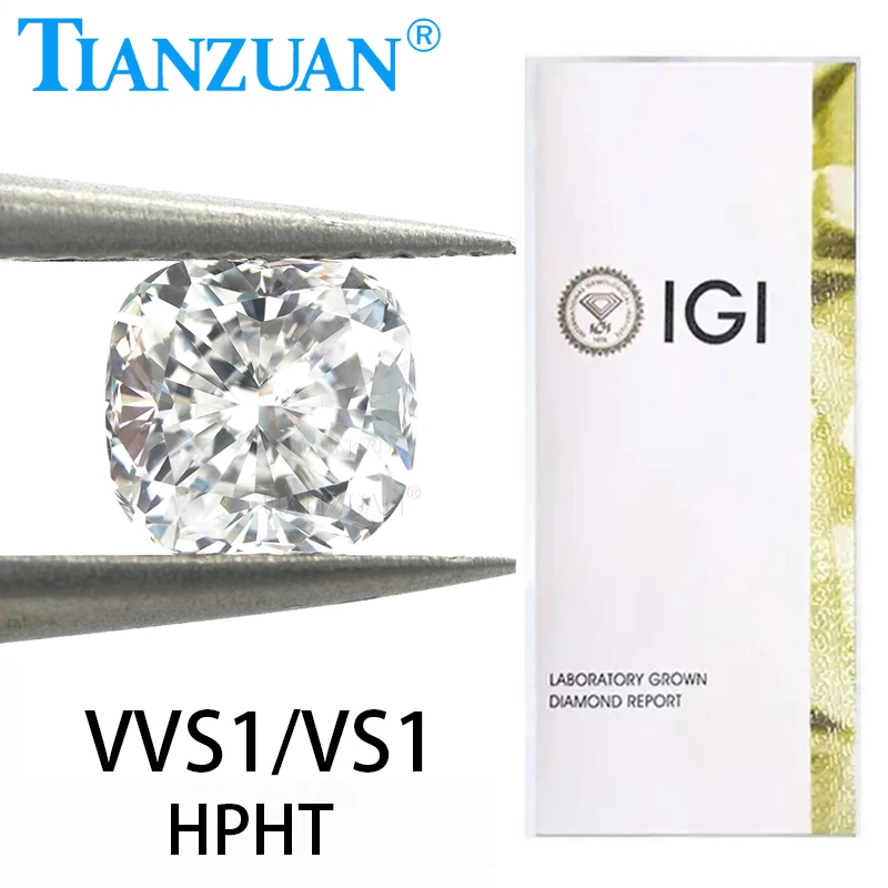 Lab Grown Diamond 1CT -1.5CT HPHT Cushion Shape D Color VVS1/VS1 2EX  Loose Gemstone Bead with IGI Certified