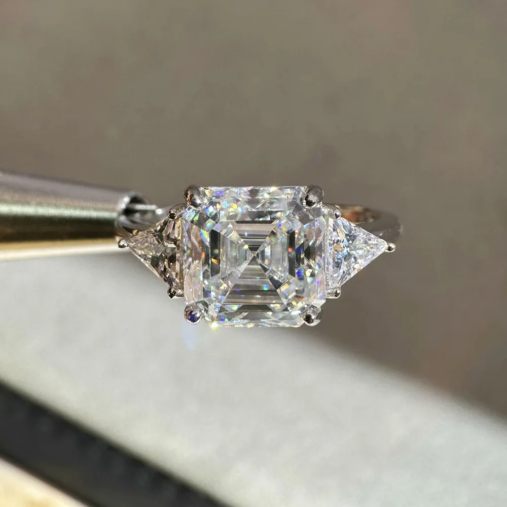 5CT D Color 10x10mm Square Asscher Cut Moissanite Ring in S925 Silver for Women | Luxury Banquet Jewelry