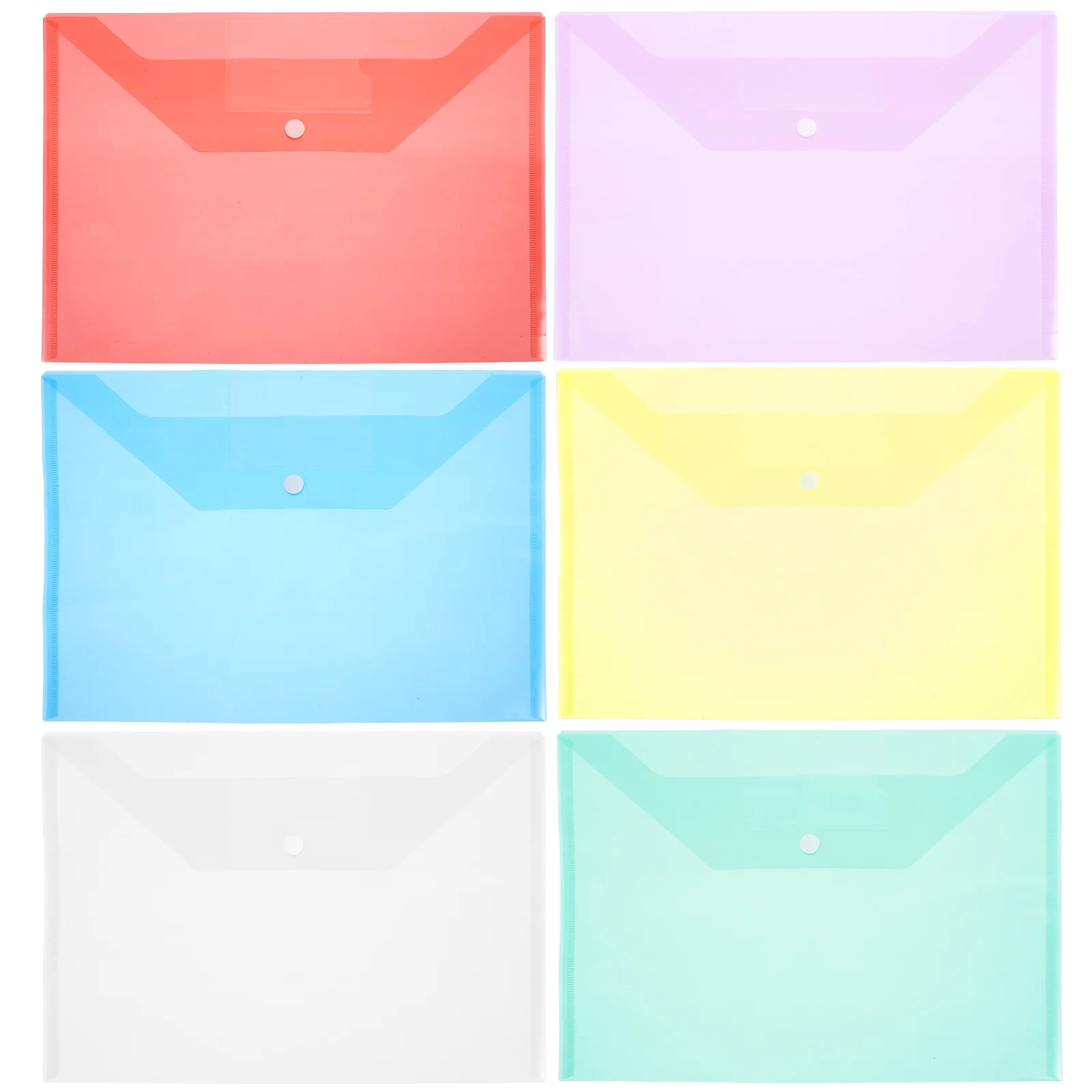 6 Pcs Folder File Organizer Thick Pockets Coloured Envelopes Office Bags Plastic Document Folders Project A4 Snap Button Design