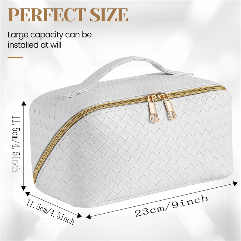 Large Capacity Cosmetic Bag Ladies Cosmetics Storage Korean Waterproof Pu Woven Plaid Embossed Wash Bag Travel Wash Bag