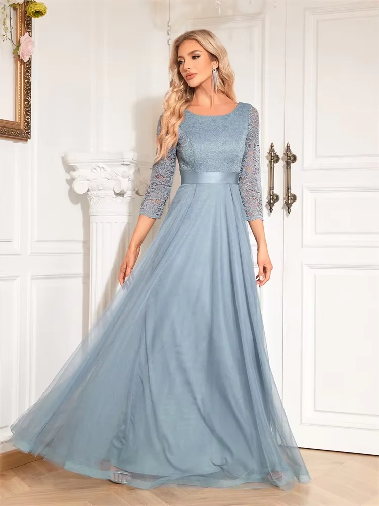 Luxuriöses blaues Brautjungfernkleid für Damen, 2025, elegantes Abendkleid mit kurzen Ärmeln, modisches Chiffon-Party-Cocktail-Brautjungfernkleid