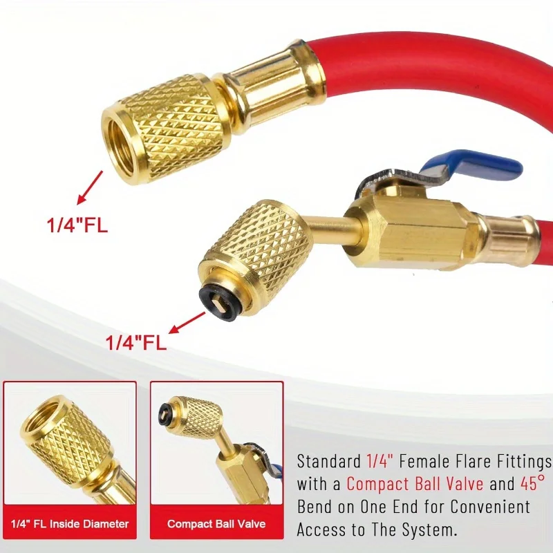 

AC Charging Hose Tube Kit Hose Low Loss Fittings for R134A R12 R22 R502 Refrigerant Air Conditioning Manifold Gauge
