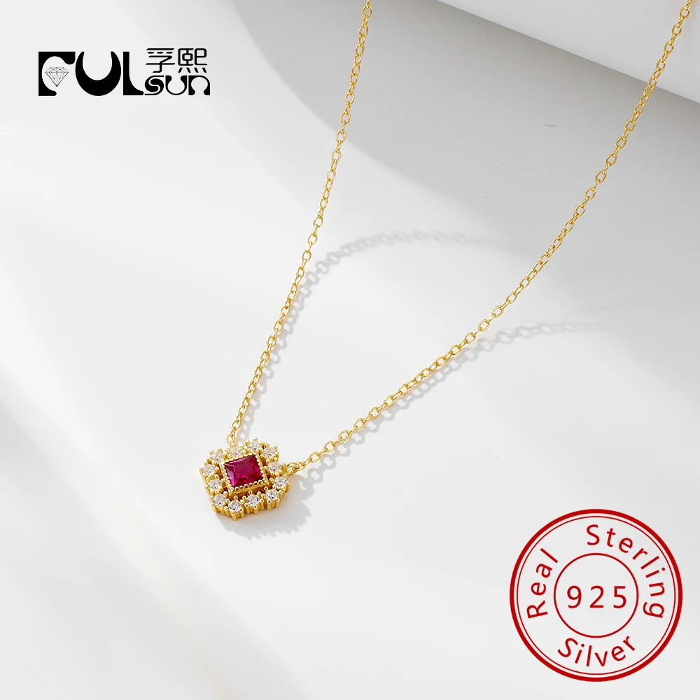 

Винтажное ожерелье-цепочка с рубиновым камнем, позолоченное 14 карат, родиевое покрытие 925 Cz, ожерелье для женщин