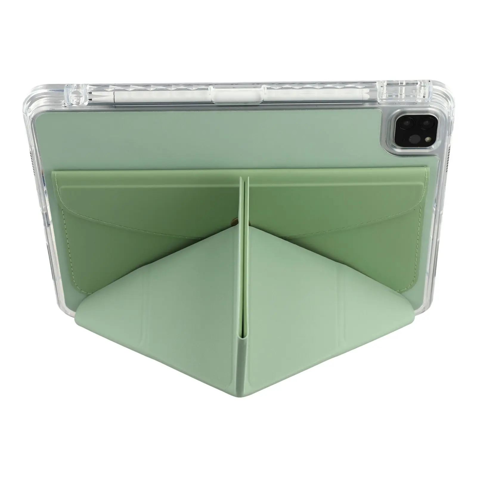For iPad Pro 13 (2025) / 13 (2024) Case Origami Stand Wallet PU Leather Smart Tablet Cover with Pencil Slot - Green