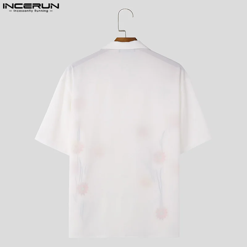 2024 Men Shirt Flower Printing Lapel Short Sleeve Summer Men Clothing Streetwear Vacation Fashion Casual Shirts S-5XL INCERUN