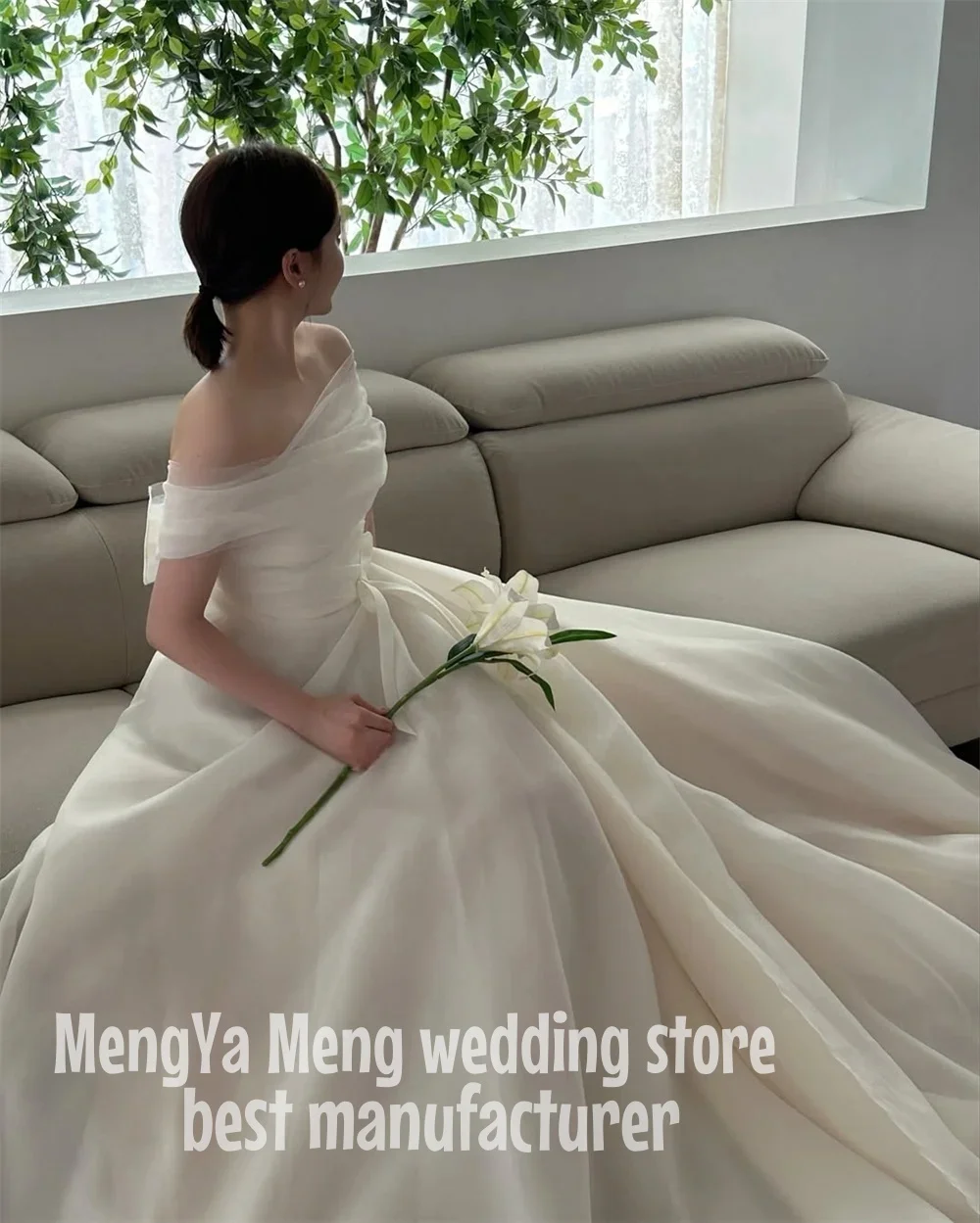 ZHUISHU Zoete A-lijn Koreaanse Prestaties Bruiloft Fotoshoot Trouwjurk Vloerlengte Off-Shoulder Avondjurk Op maat