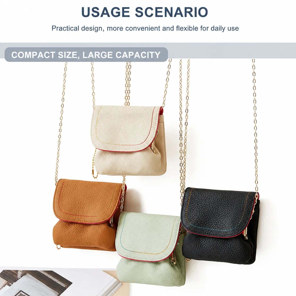 Full Grain Leather Pouch Solid 3-In-1 Card Holder Leather Coin Purse Colorful Detachable Chain Wallet For Dating Casual Outings