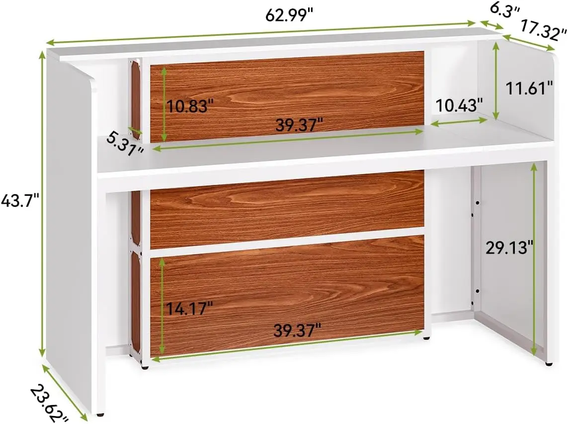 Little Tree 63 Inches Reception Desk, Modern Reception Table With Led Light, Front Counter Desk, Wooden Checkout Counter For