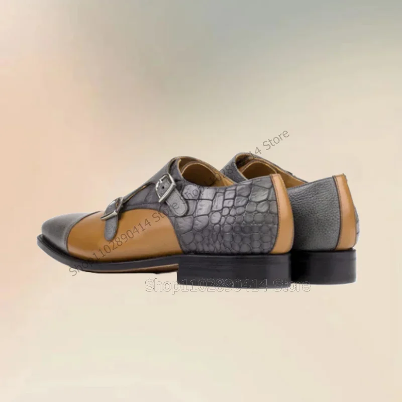 Scarpe da uomo con stampa alligatore con fibbia a colori misti Scarpe da uomo slip on alla moda Scarpe eleganti da uomo da ufficio fatte a mano di lusso per feste