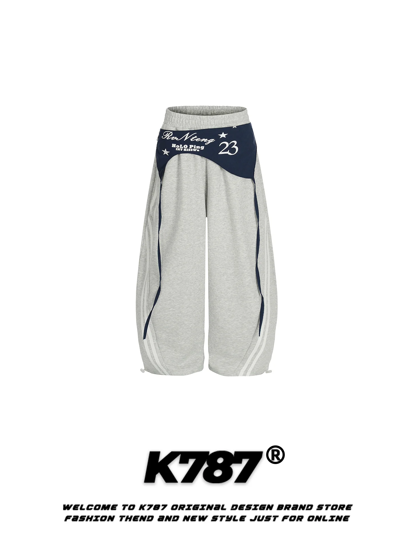 

K787 American Retro Casual Pants Women Loose Age-Defying Ins Sports Wide Leg Long Trousers Side Weave Belt Knife Bootcut