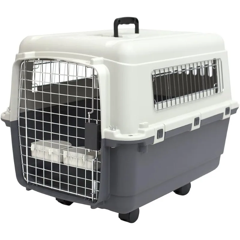 

Plastic Kennels Rolling Plastic Wire Door Travel Dog Crate - Medium, Gray (CM-2001-CS01)