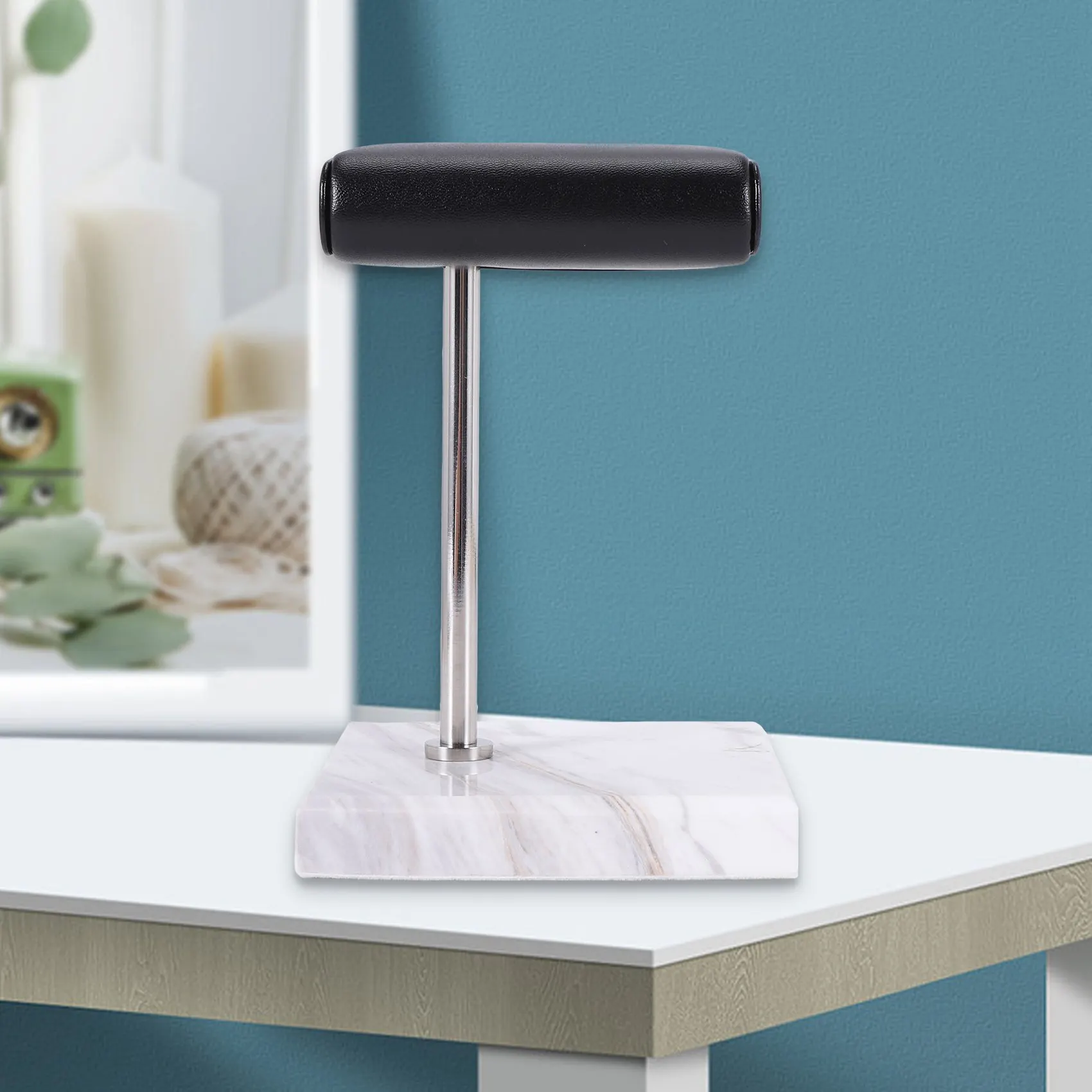 NN89R الأبيض الرخام ووتش سوار عرض موقف أسود بو الجلود والمجوهرات حامل ساعة الوقوف الفضة اللون قضيب وضع الوقوف