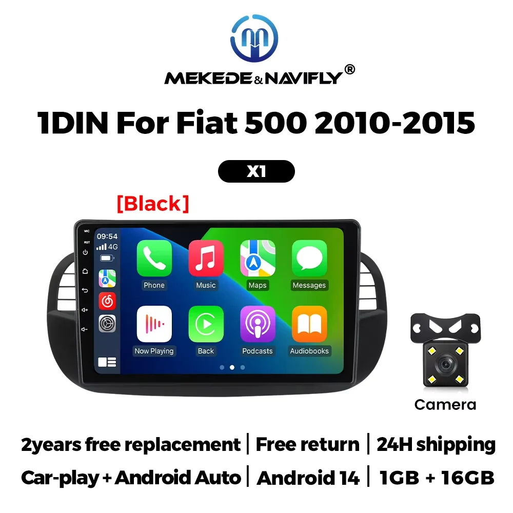 MEKEDE 9 inch Android 14 Autoradio Voor Fiat 500 2007-2015 Carplay + AUTO GPS Navigatie Multimedia Speler FM Audio Stereo Head Unit